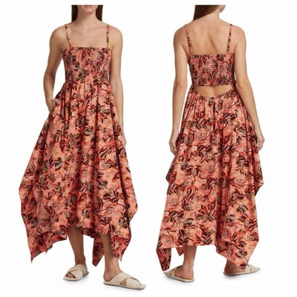 A.L.C Adriana Smocked Handkerchief-Hem Cotton Dress